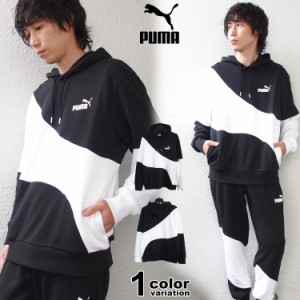 プーマ パーカー プルオーバー PUMA POWER キャット フーディー スウェット ブラック 裏毛 パイル 切替 バイカラー 675746