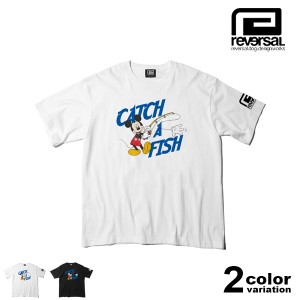 【在庫処分】リバーサル reversal Tシャツ 半袖 Mickey Mouse / CATCH A FISH TEE (reversal tシャツ ミッキー コラボ ホワイト ブラック