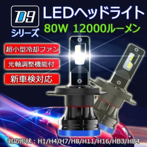 LEDヘッドライト 最新モデル D9 フォグランプ H4 H1 H7 H8/H11/H16 HB3 HB4 新車検対応 光軸調整機能 12V 80W 12000ルーメン 6000K ホワ