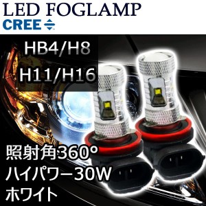 LEDフォグランプ H8/H11/H16(国産車)兼用/HB4/PSX26W CREE製 30W 6500K 2本セット