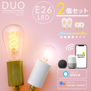 【2個セット】エジソンバルブLEDスマートDUO E26 スマート電球 電球色 昼光色 調色機能 調光機能 Wi-Fi電球 おしゃれ レトロ エジソン電