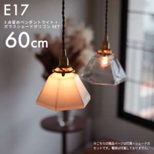 E17 3点留めペンダントライト60cm＋ガラスシェード ポリゴン セット ペンダントランプ 吊り下げ照明 天井照明 引掛けシーリング 1灯用 ラ