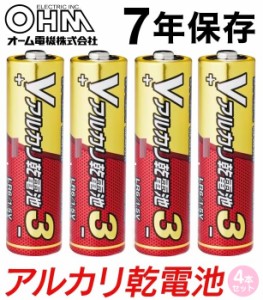 単3形電池 単3形アルカリ乾電池 4本パック 防災用電池 Vアルカリ乾電池 水銀0使用 長もち 7年保存長もち LR6VN4S 08-4033 オーム電機 OHM