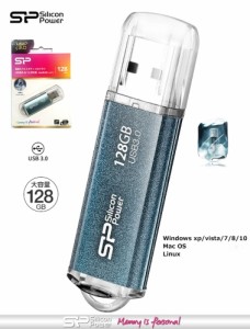 128GB シリコンパワー128GB USB3.0対応 USBフラッシュメモリ アルミボディー アイシーブルー SP128GBUF3M01V1B キャップ式