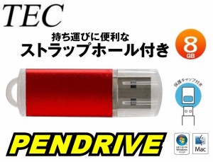 8GB USBメモリ TEC USB2.0 8GB キャップ式 フラッシュメモリ U202 TCPUSB8 レッド キャップ付 フラッシュドライブ