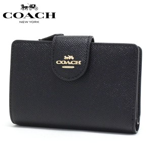 コーチ 二つ折り財布 レディース COACH Wallet ラグジュアリー クロスグレーン レザー ミディアム コーナー ジップ ウォレット ブラック 