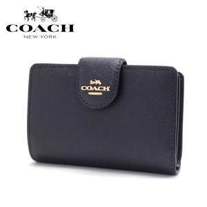 ギフトラッピング無料 コーチ 二つ折り財布 レディース COACH Wallet ラグジュアリー クロスグレーン レザー ミッドナイト 6390 IMMID 送