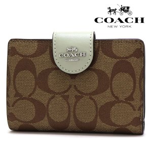 スプリングセール ギフトラッピング無料 コーチ 二つ折り財布 レディース COACH Wallet ミディアム コーナー ジップ ウォレット カーキ×