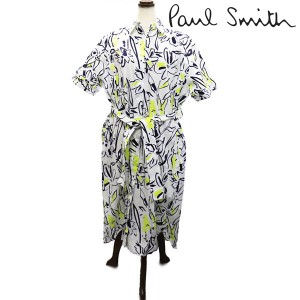 ポイント超超祭 ポールスミス ワンピース レディース Paul Smith シャツワンピース ホワイト×イエロー 0S W2R 351DB A30564