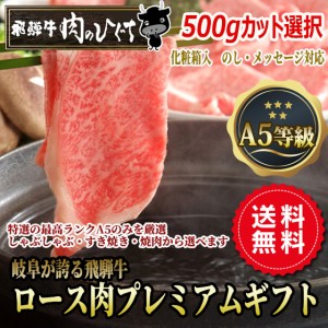 肉 ギフト 和牛 送料無料 プレミアムギフト A5 飛騨牛 ロース肉 500ｇ 化粧箱 ※カット選択 しゃぶしゃぶ すき焼き 焼肉 牛肉 送料無料 