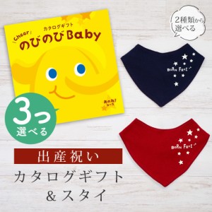 出産祝い カタログギフト のびのび Baby 3つ選べる あのね！コース＆バンダナスタイ セット＜新作商品＞【ビブ bib 色が選べる 赤 紺 よ