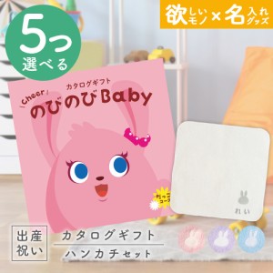 出産祝い カタログギフト のびのびBaby 5つ選べる だっこ！コース ＆ 今治タオル 名入れミッフィーハンカチセット　男の子/女の子/はんか