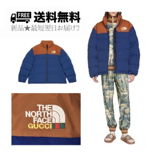 GUCCI × THE NORTH FACE グッチ ノースフェイス ダウン ジャケット コラボ フード付 メンズ 新品 ★ 4383 ブラウン × ブルー K393-S..