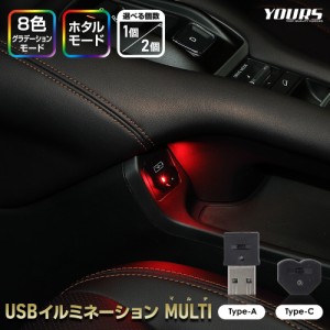 USBライト 車 イルミライト 車内ライト LED USBイルミネーション MULTI type-A type-C ［1個/2個］間接照明 ルームランプ [2]