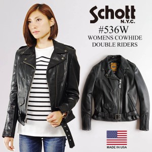 ショット SCHOTT 536W カウハイド レディース ダブルライダース ブラック(女性用 レザージャケット アメリカ製 米国製）正規取扱モデル