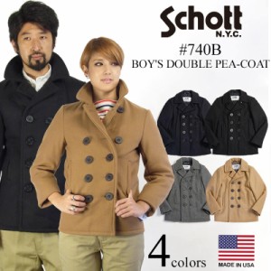 ショット SCHOTT 740B ボーイズ ウール ダブル ピーコート (防寒 PEA-COAT Pコート アメリカ製 米国製 メンズ レディース 男性 女性）正