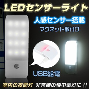 LED 照明器具 懐中電灯 ライト USB 人感センサー マグネット スポット 自動点灯 180ルーメン 充電式 フットライト 足元 夜間灯 sl049