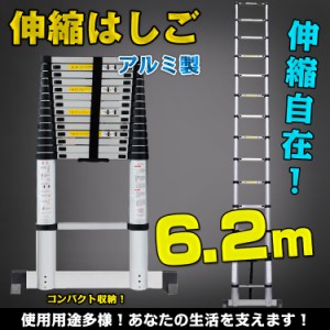 はしご 伸縮 6.2m アルミ コンパクト 調節 調整 14段階 111.5cm 収納 持ち運び ハシゴ 梯子 作業 取り替え DIY zk199