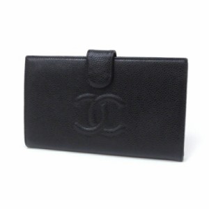 CHANEL 二つ折り財布 手帳型財布 ココマーク A13498 黒 キャビアスキン 【中古】(59716)