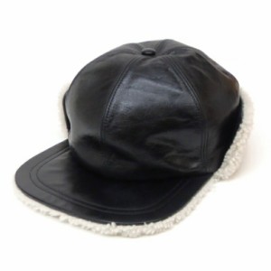 Christian Dior 帽子 耳当て付きキャップ ムートン 黒 羊革 【中古】(60056)