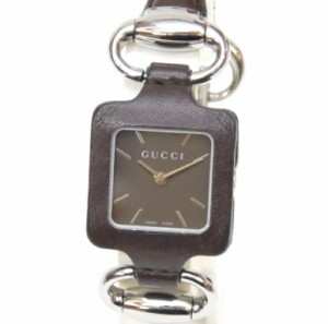 ｸﾞｯﾁ GUCCI ﾚﾃﾞｨｰｽｳｫｯﾁ 腕時計 ｸｵｰﾂ 革×SSｺﾝﾋﾞﾊﾞﾝｸﾞﾙ ﾌﾞﾗｳﾝ盤 【中古】(61898)