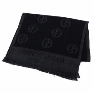 GIORGIO ARMANI ロゴ マフラー 黒×グレー 【中古】(64224)