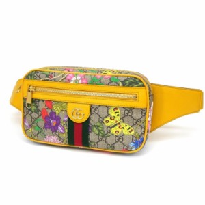 グッチ GUCCI ウエストポーチ ボディバッグ オフィディアフローラ 花×蝶 イエロー PVC×レザー 【中古】(64214)