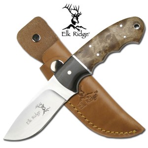 エルクリッジ ER128 ハンター スキナー ナイフ 440ステンレス鋼/バールウッド ハンドル Elk Ridge Fixed Knife