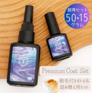 レジン コーティング液50g + 15g  プレミアム コート 刷毛付きボトル 詰め替え用 大容量 レジン液トップコート 艶だし 修復 【メール便対