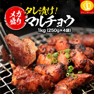 最安値挑戦★2,880円送料無料!! 焼肉 厳選 ホルモン タレ漬け マルチョウ 丸腸 大盛1kg 250g×4袋 送料無料 牛 肉 BBQ バーベキュー やき