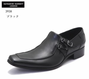 KATHARINE HAMNETT LONDON(キャサリンハムネットロンドン)3938 メンズ 本革 サイドベルトロングノーズドレストラッドビジネスシューズ ス