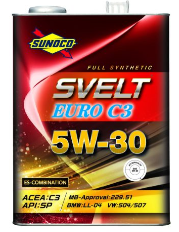 SUNOCO スノコ エンジンオイル SVELT EURO スヴェルトユーロ C3 5W-30 4L缶 | C3 5W30 4L 4リットル オイル 交換 人気 オイル缶 油 エン