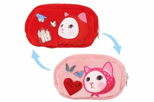 ナイ 赤ずきんピンク 【オリジナル】【choo choo】リバーシブルポーチ【赤ずきん/ピンクずきん】【猫】【ネコ】【ねこ】【動物】【アニマ