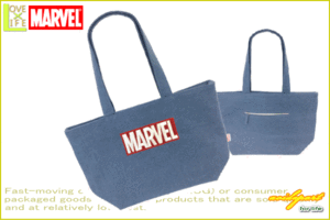 【マーベルキャラクター】刺繍デニムピクニックバッグ【ロゴ】【MARVEL】【ヒーロー】【アニメ】【マーベル】【デニム】【バッグ】【カ・