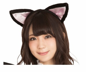 グッズ　猫耳カチューシャ立ち耳黒とピンク　カチューシャ　キャット　猫　ネコ　アイテム　小物　ウィッチ　子供　キッズ　コスプレ　コ