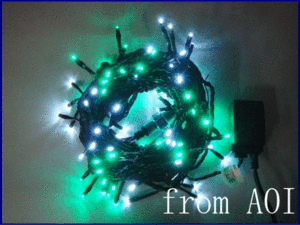 LEDイルミネーション　ＬＥＤ　ストレートライト　【100球】ホワイト・グリーン【LED】【50 】【クリスマス】【イルミネーション】【電飾