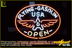 【アメリカン雑貨】ネオン サイン【FLYING GASOlIN OPEN】【アメリカ雑貨】【ネオンライト】【電飾】【BAR】【インテリア】【アメリカ】