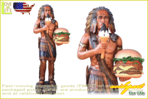 【アメリカン雑貨】【BIG SALES PROMOTION DOLL】インディアンとハンバーガー【INDIAN WITH HAMBUGER】【大きい】【大型商品】【人形】【