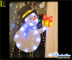 【イルミネーション】LED プレゼントスノーマン【雪だるま】【ウィンドウ】【デコレーション】【窓】【室内用】【小物】【グッズ】【室内