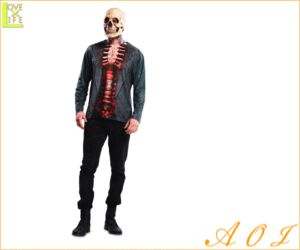 【メンズ】【ロングTシャツ】スケルトン【Skeleton】【スカル】【コスＴ】【シャツ】【装飾】【グッズ】【衣装】【コスプレ】【コスチュ