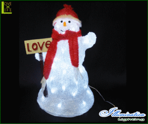 【20 】LED ラブ スノーマン【看板】【スノーマン】【3D】【立体】【雪だるま】【LED】【スノー】赤いマフラーを掛けた！つぶらな瞳の雪