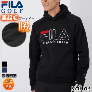 FILA GOLF フィラゴルフ ゴルフウェア パーカー 長袖 メンズ プルオーバー ブランド 秋 冬 裏起毛 防寒 保温 スポーツ ロゴ 刺繍 黒 紺 