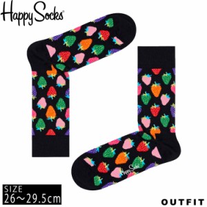 HappySocks ハッピーソックス メンズ 靴下 クルー丈 クルーソックス 総柄 派手 いちご柄 カラフル ソックス ユニセックス 男性 紳士 綿混