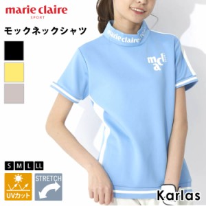 marie claire GOLF マリクレール Tシャツ レディース 半袖 ゴルフウェア モックネック ストレッチ 動きやすい 伸縮 UVカット 紫外線カッ