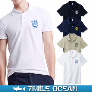 メール便 送料無料 7MILE OCEAN メンズ 半袖 ポロシャツ 無地 ワンポイント サメ シャーク プリント 人気ブランド ロゴ アメカジ 白 黒