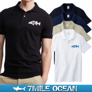 メール便 送料無料 7MILE OCEAN メンズ 半袖 ポロシャツ 無地 ワンポイント 人気ブランド アメカジ 白 黒 グレー 紺 シーバス ルアー