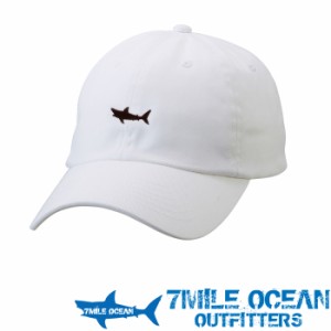 7MILE OCEAN 帽子 キャップ ベースボールキャップ ワンポイント 刺繍 鮫 サメ シャーク フリーサイズ ホワイト 白