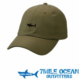7MILE OCEAN 帽子 キャップ ベースボールキャップ ワンポイント 刺繍 鮫 サメ シャーク フリーサイズ オリーブ グリーン