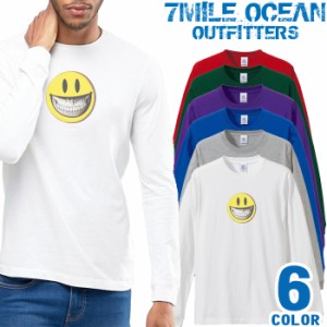 メンズ Tシャツ 長袖 ロングTシャツ ロンｔ プリント アメカジ 大きいサイズ 7MILE OCEAN スマイル