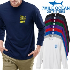 メンズ Tシャツ 長袖 ロングTシャツ ロンｔ プリント アメカジ 大きいサイズ 7MILE OCEAN サメ ロゴ ワンポイント